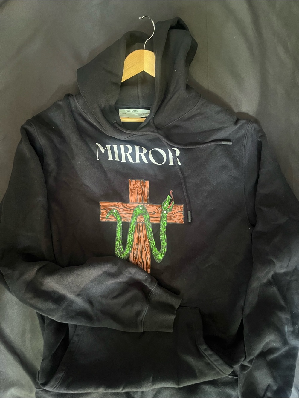 Off-White Black Pullover Hoodie with 'MAIN LABEL' Neck Tag